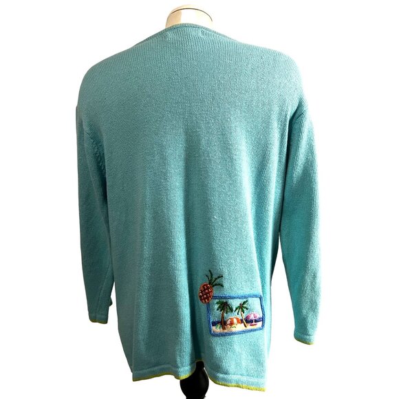 Vintage Oversized Vacation Fun Knit Cardigan Sweater Sz L Womens by Ashlyn Kate - Picture 2 of 11